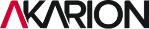 Akarion Logo, ein moderner schwarzer Schriftzug mit einem stilisierten roten 'A' am Anfang.