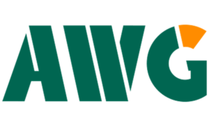 AWG Logo in Dunkelgrün mit einem orangefarbenen Akzent auf dem 'G' vor weißem Hintergrund.