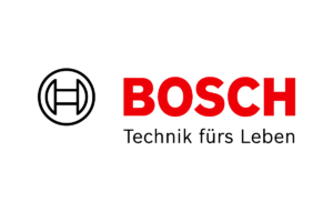 Das Bosch-Logo mit rotem Schriftzug und dem Slogan „Technik fürs Leben“ auf weißem Hintergrund.