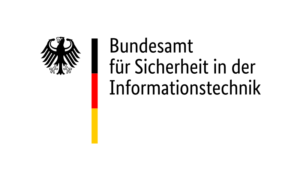 Logo des Bundesamtes für Sicherheit in der Informationstechnik (BSI) mit Bundesadler und deutschen Flaggenfarben.