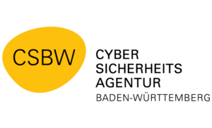 CSBW Cyber Sicherheits Agentur Baden-Württemberg Logo in Schwarz auf gelbem Hintergrund mit weißem Text.
