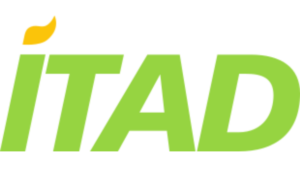 ITAD Logo in Hellgrün mit einer stilisierten goldenen Flamme, die den Punkt über dem 'i' ersetzt.