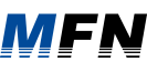 MFN-Logo mit "MF" in Blau und "N" in Schwarz, alle Buchstaben sind mit horizontalen Streifen unterlegt.