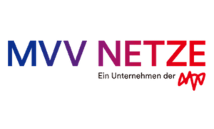 MVV NETZE Logo mit Farbverlauf von Blau zu Rot und dem Text 'Ein Unternehmen der MVV' darunter.