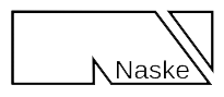 Ein minimalistisches Schwarz-Weiß-Logo mit dem Wort 'Naske' in einem geometrischen Umriss.