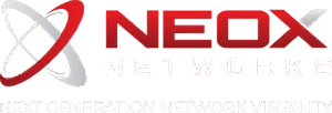 NEOX-Logo mit rotem und grauem, sich überschneidendem Kreissymbol und dem Text "NEXT GENERATION NETWORK VISIBILITY".