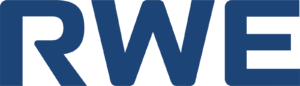 RWE-Logo: Großer, fetter, blauer Schriftzug des Unternehmensnamens "RWE" auf weißem Hintergrund.