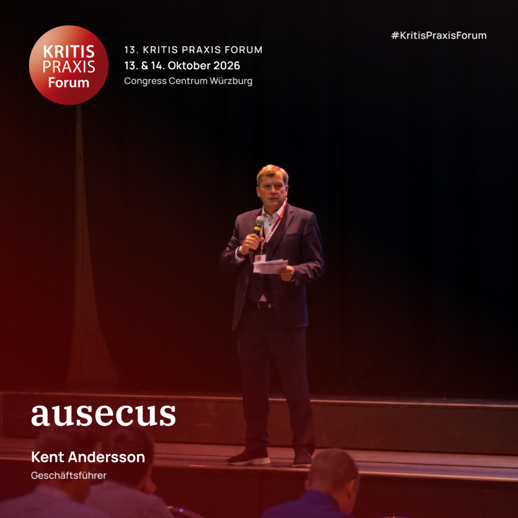 Kent Andersson, Geschäftsführer von ausecus, spricht auf dem 13. KRITIS Praxis Forum am 13. & 14. Oktober 2026 im Congress Centrum Würzburg.